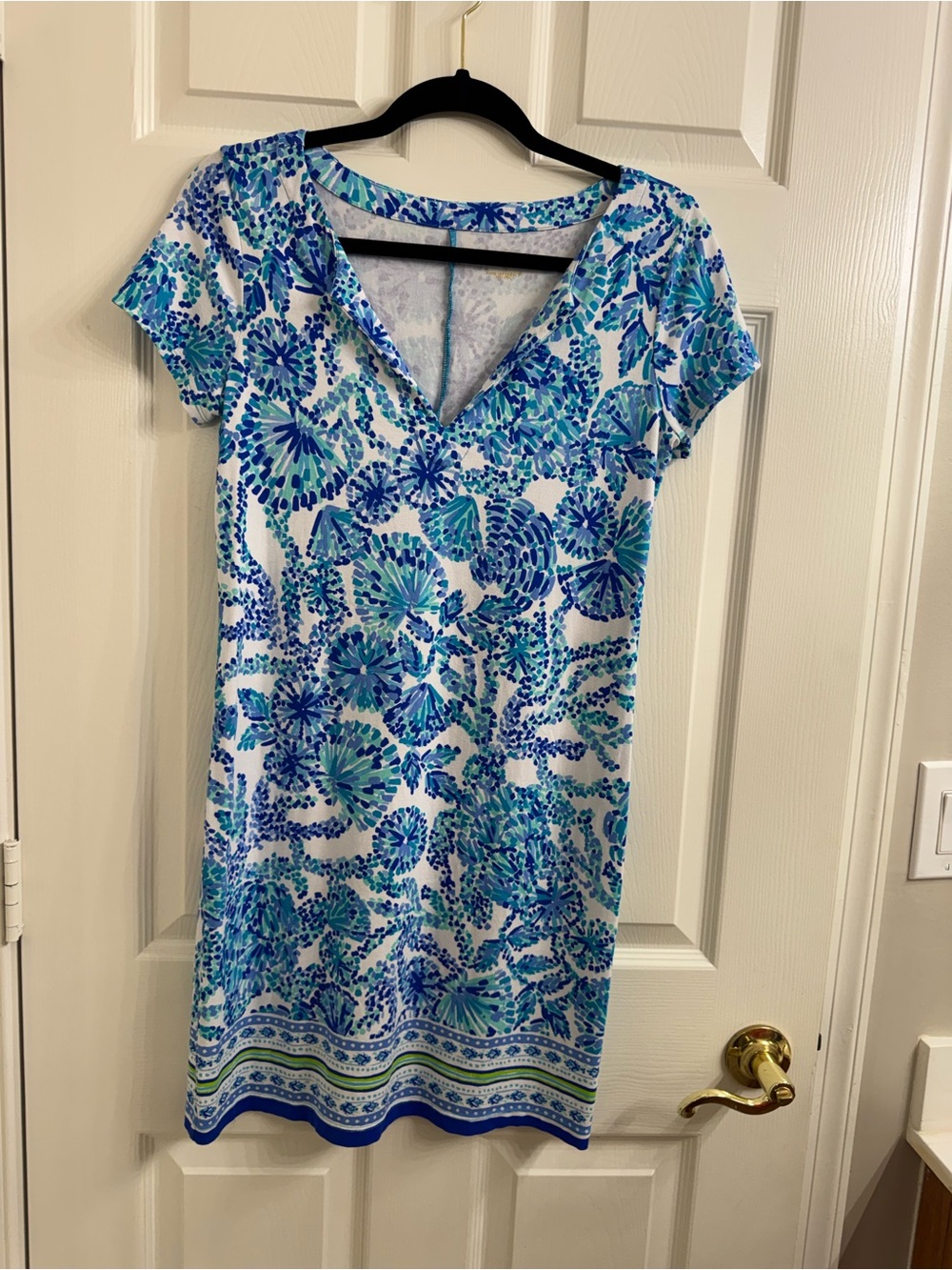 Lilly Pulitzer Blue, Teal & White Floral Shift SunDress Size S